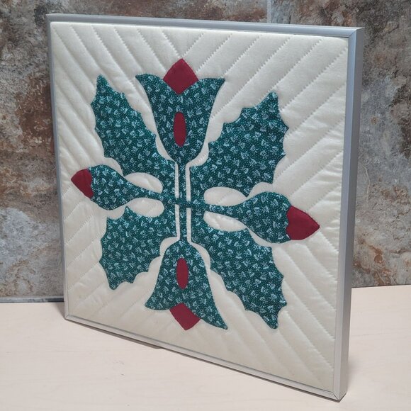 Framed Oak Leaf and Reel Princess Feather Appliqué Pattern Quilt Hanging Wall Ar - Picture 5 of 11